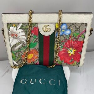 GUCCI Supreme Monogram Flora Web Small Ophidia Chain Shoulder Bag White